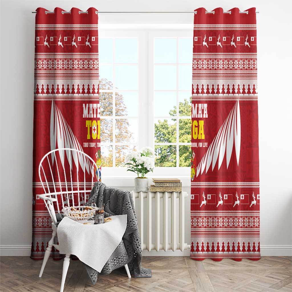 Tonga Rugby Christmas Window Curtain Mate Maa Tonga Ngatu Pattern - Polynesian Pride
