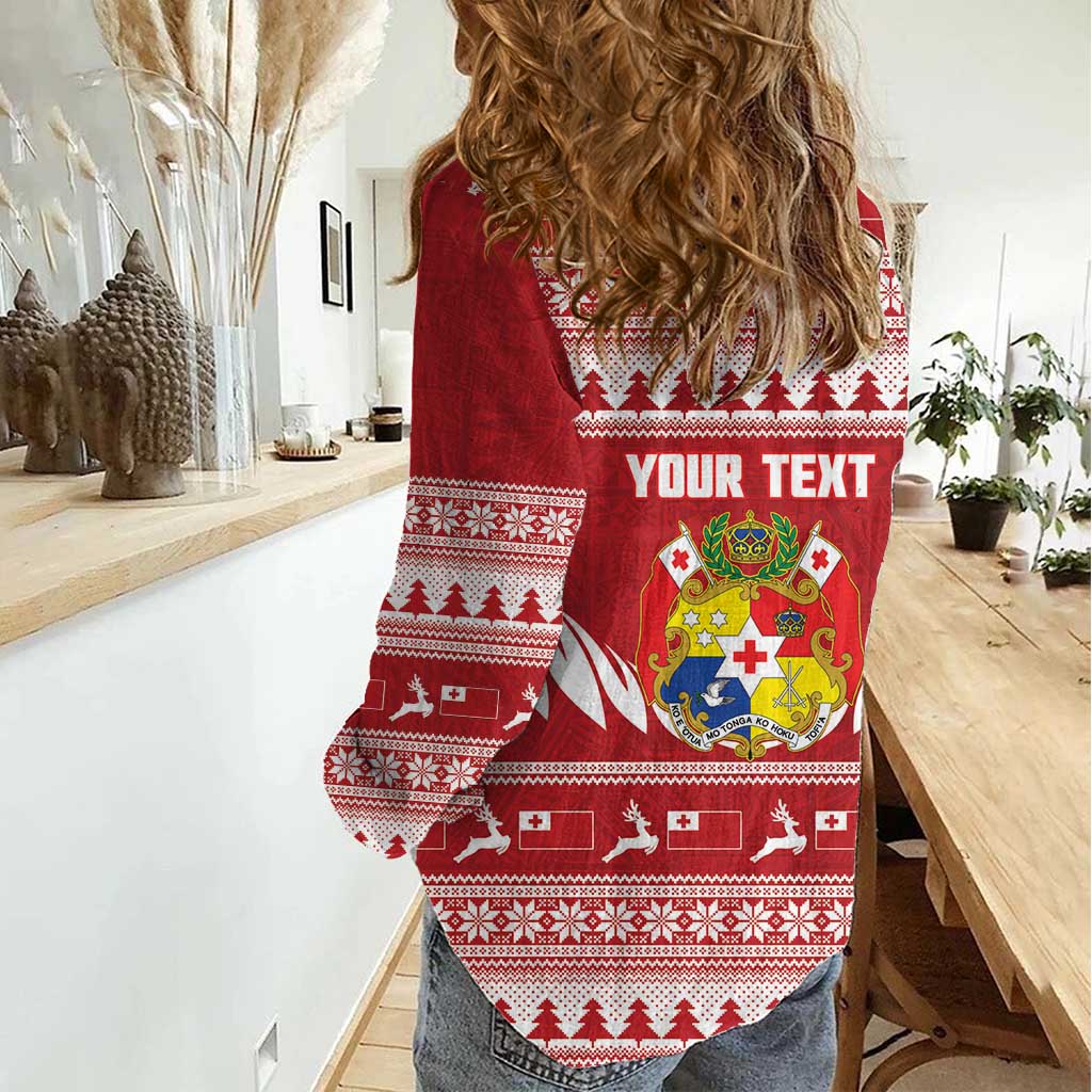 Personalised Tonga Rugby Christmas Women Casual Shirt Mate Maa Tonga Ngatu Pattern - Polynesian Pride