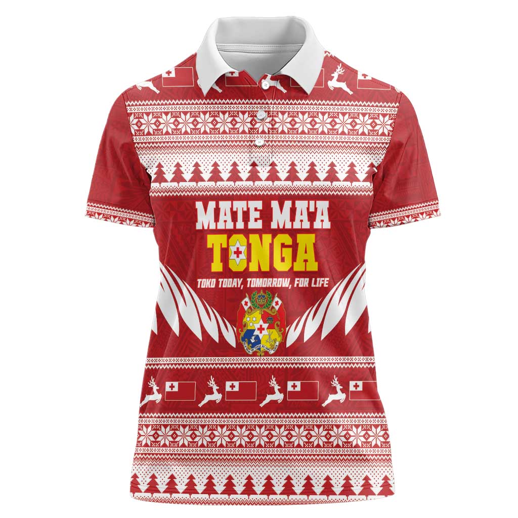 Personalised Tonga Rugby Christmas Women Polo Shirt Mate Maa Tonga Ngatu Pattern - Polynesian Pride