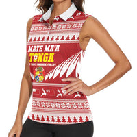 Personalised Tonga Rugby Christmas Women Sleeveless Polo Shirt Mate Maa Tonga Ngatu Pattern - Polynesian Pride