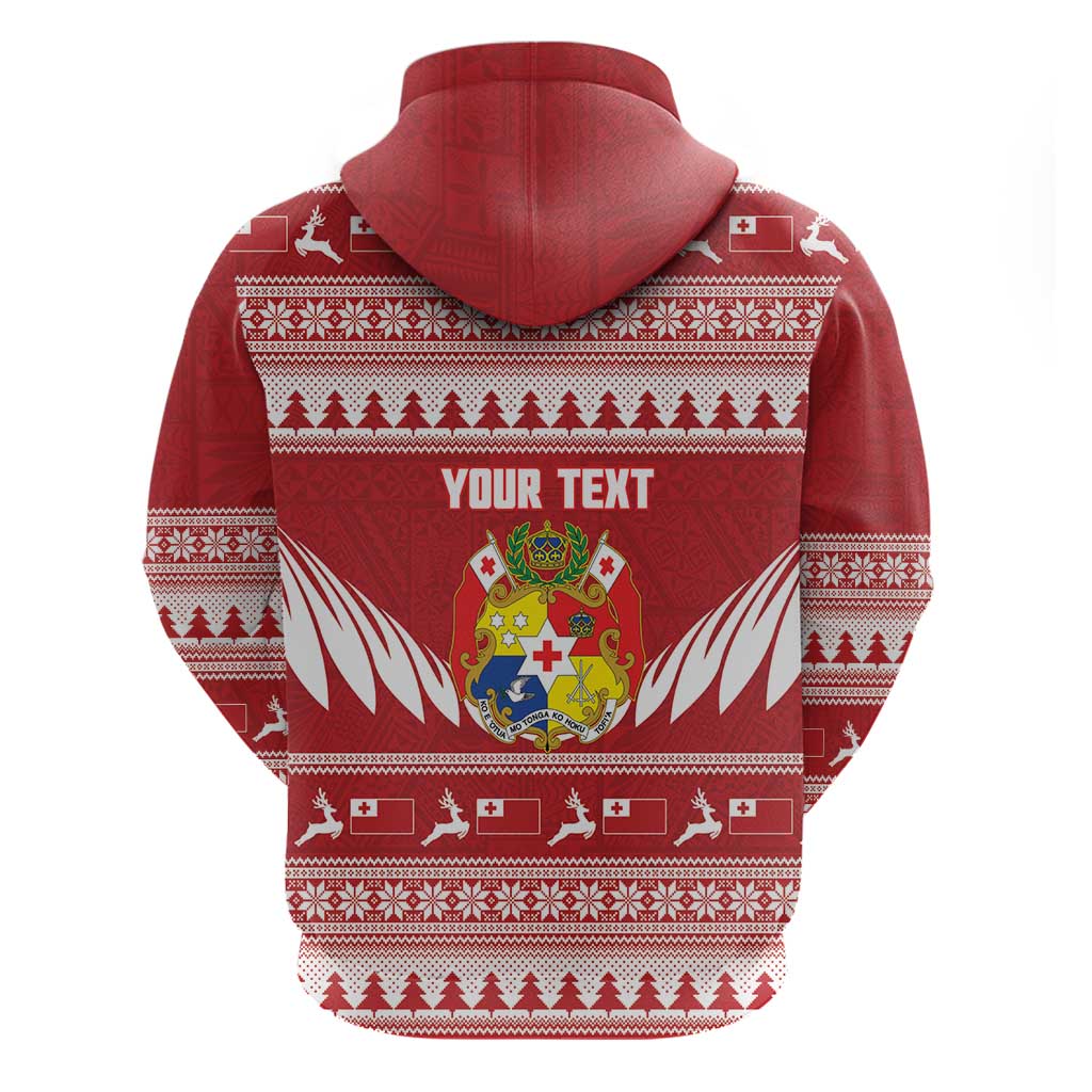 Personalised Tonga Rugby Christmas Zip Hoodie Mate Maa Tonga Ngatu Pattern - Polynesian Pride