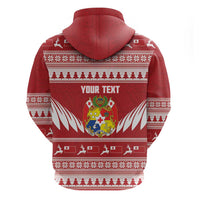 Personalised Tonga Rugby Christmas Zip Hoodie Mate Maa Tonga Ngatu Pattern - Polynesian Pride
