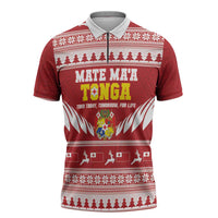Personalised Tonga Rugby Christmas Zipper Polo Shirt Mate Maa Tonga Ngatu Pattern - Polynesian Pride