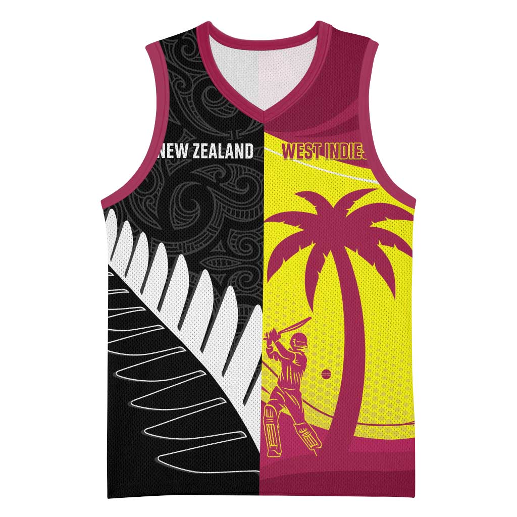 New Zealand and West Indies Cricket Custom Basketball Jersey Black Cap Windies Together - Polynesian Pride