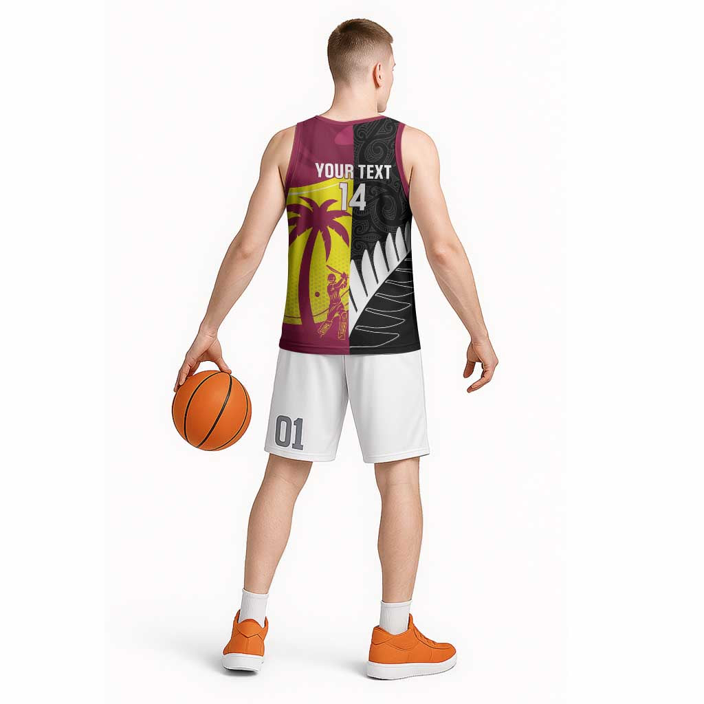 New Zealand and West Indies Cricket Custom Basketball Jersey Black Cap Windies Together - Polynesian Pride