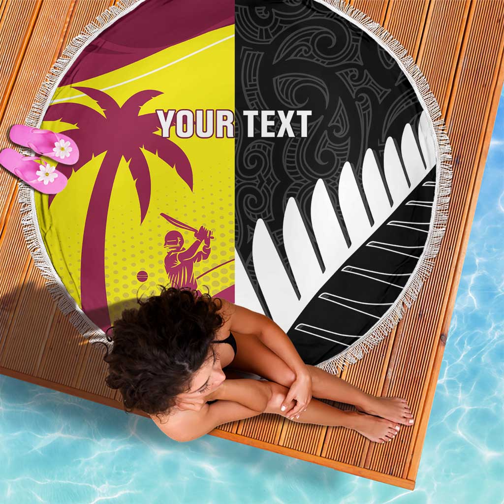 New Zealand and West Indies Cricket Custom Beach Blanket Black Cap Windies Together - Polynesian Pride