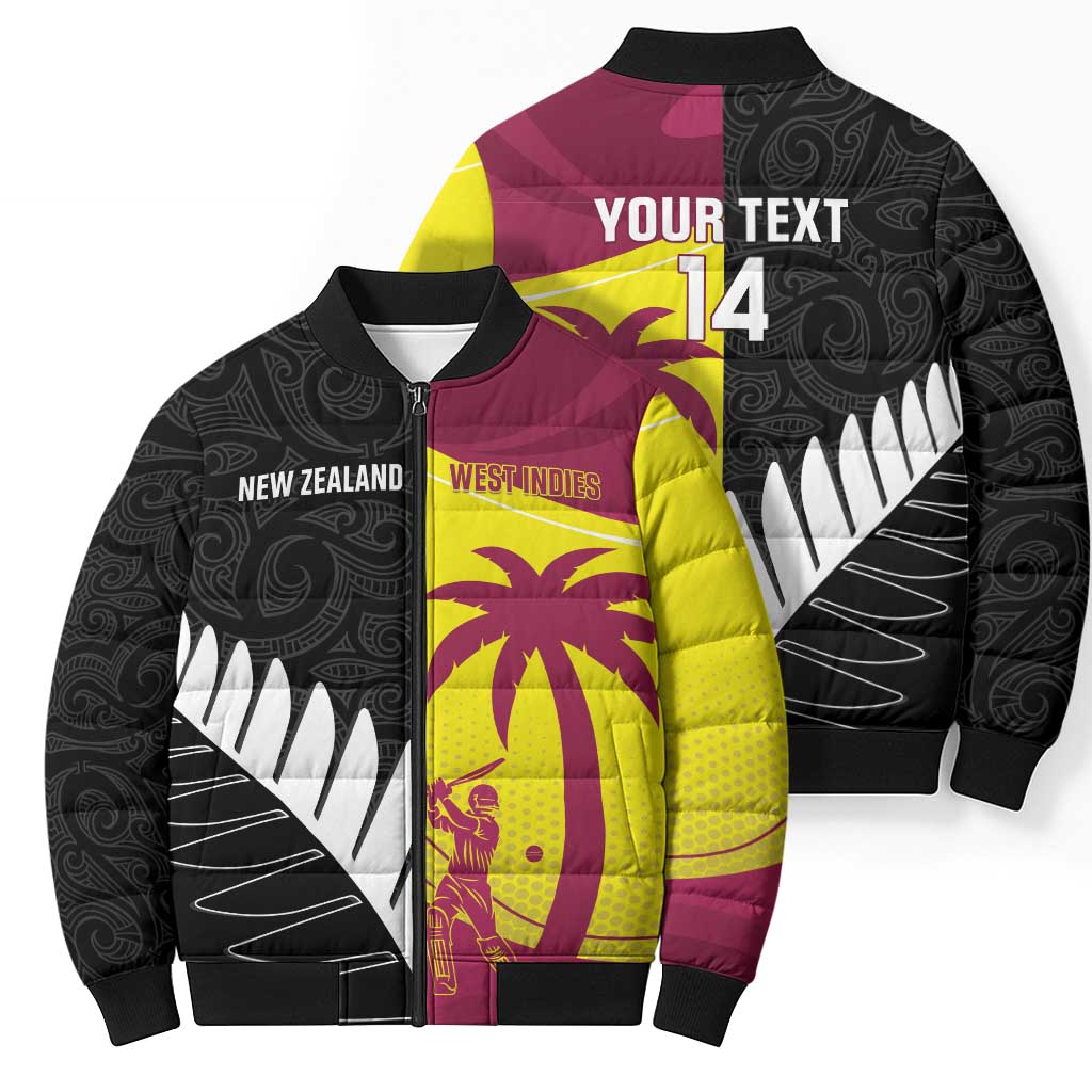 New Zealand and West Indies Cricket Custom Bomber Puffer Jacket Black Cap Windies Together - Polynesian Pride