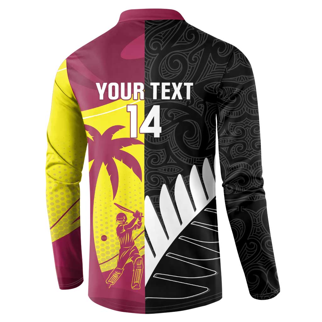 New Zealand and West Indies Cricket Custom Button Sweatshirt Black Cap Windies Together - Polynesian Pride