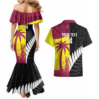 New Zealand and West Indies Cricket Custom Couples Matching Mermaid Dress and Hawaiian Shirt Black Cap Windies Together - Polynesian Pride