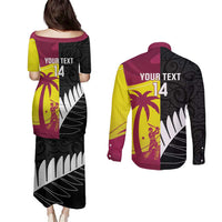 New Zealand and West Indies Cricket Custom Couples Matching Puletasi and Long Sleeve Button Shirt Black Cap Windies Together - Polynesian Pride