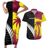 New Zealand and West Indies Cricket Custom Couples Matching Short Sleeve Bodycon Dress and Hawaiian Shirt Black Cap Windies Together - Polynesian Pride