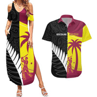 New Zealand and West Indies Cricket Custom Couples Matching Summer Maxi Dress and Hawaiian Shirt Black Cap Windies Together - Polynesian Pride