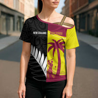 New Zealand and West Indies Cricket Custom Cross Shoulder Shirt Black Cap Windies Together - Polynesian Pride