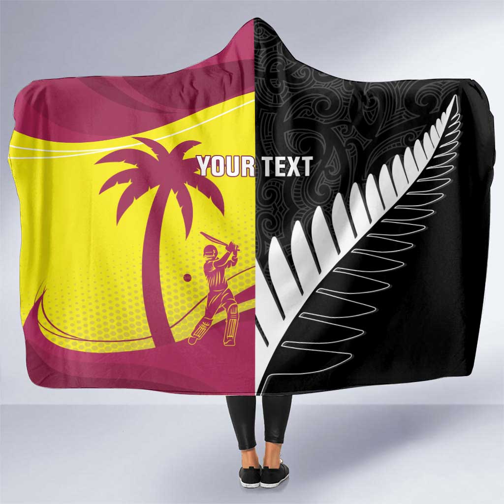 New Zealand and West Indies Cricket Custom Hooded Blanket Black Cap Windies Together - Polynesian Pride