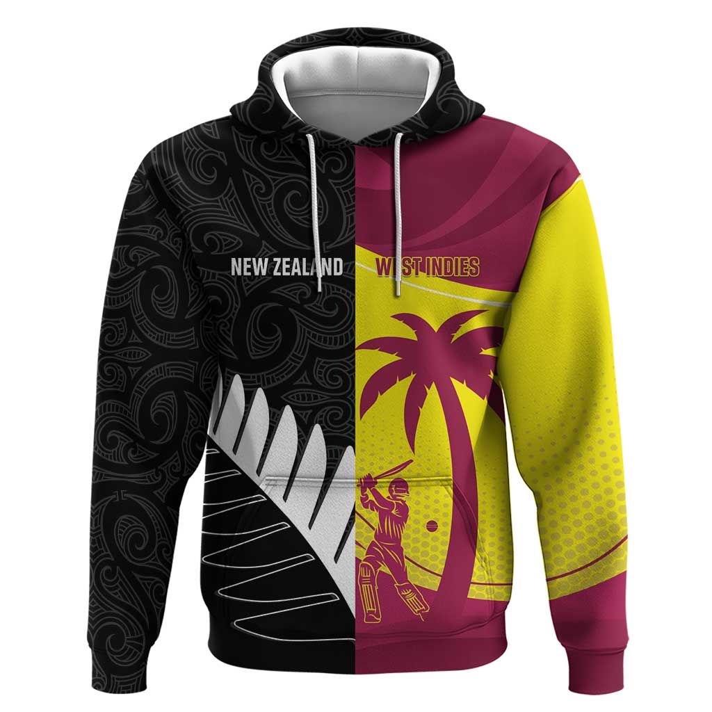 New Zealand and West Indies Cricket Custom Hoodie Black Cap Windies Together - Polynesian Pride
