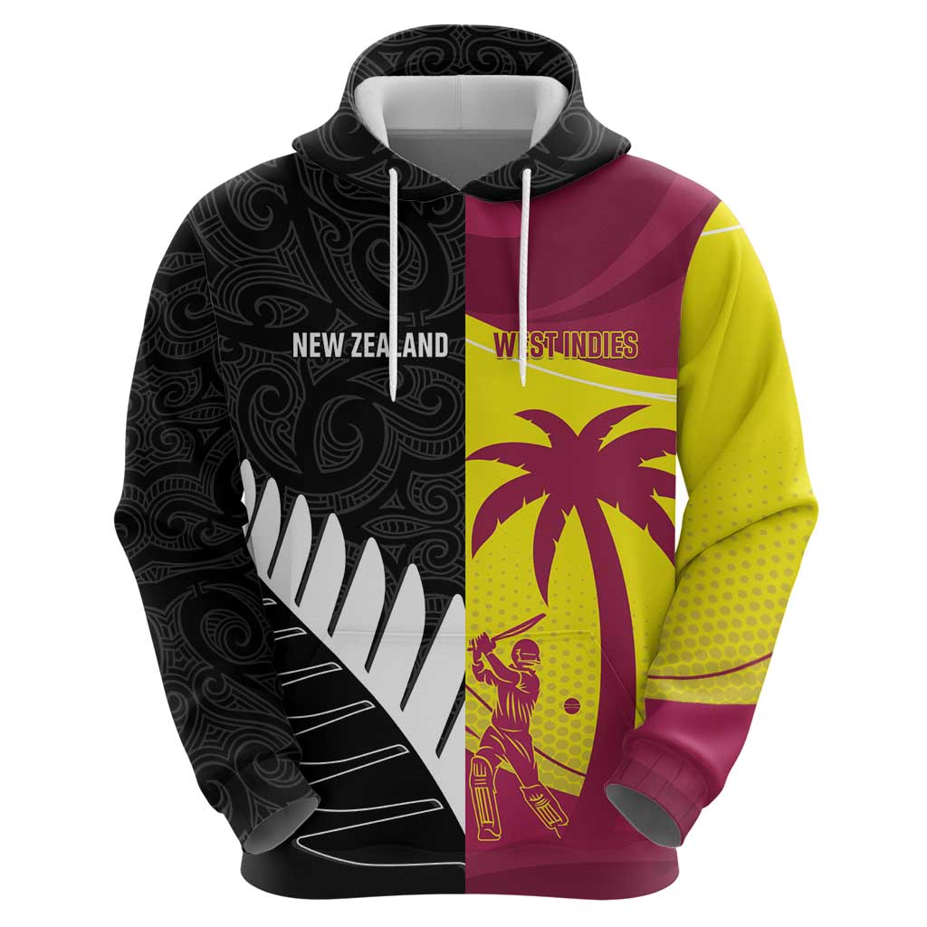 New Zealand and West Indies Cricket Custom Hoodie Black Cap Windies Together - Polynesian Pride