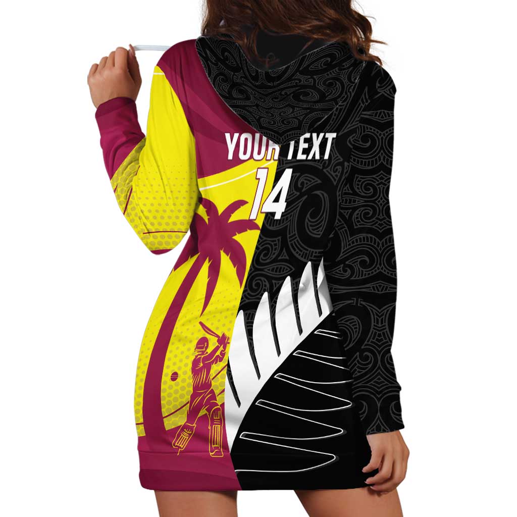 New Zealand and West Indies Cricket Custom Hoodie Dress Black Cap Windies Together - Polynesian Pride