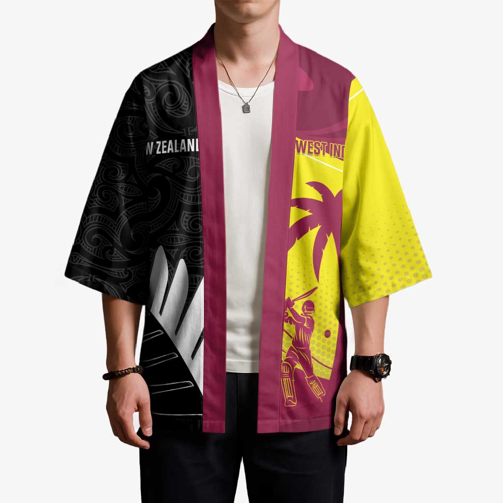 New Zealand and West Indies Cricket Custom Kimono Black Cap Windies Together - Polynesian Pride