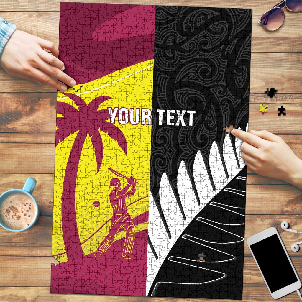 New Zealand and West Indies Cricket Custom Puzzle Black Cap Windies Together - Polynesian Pride