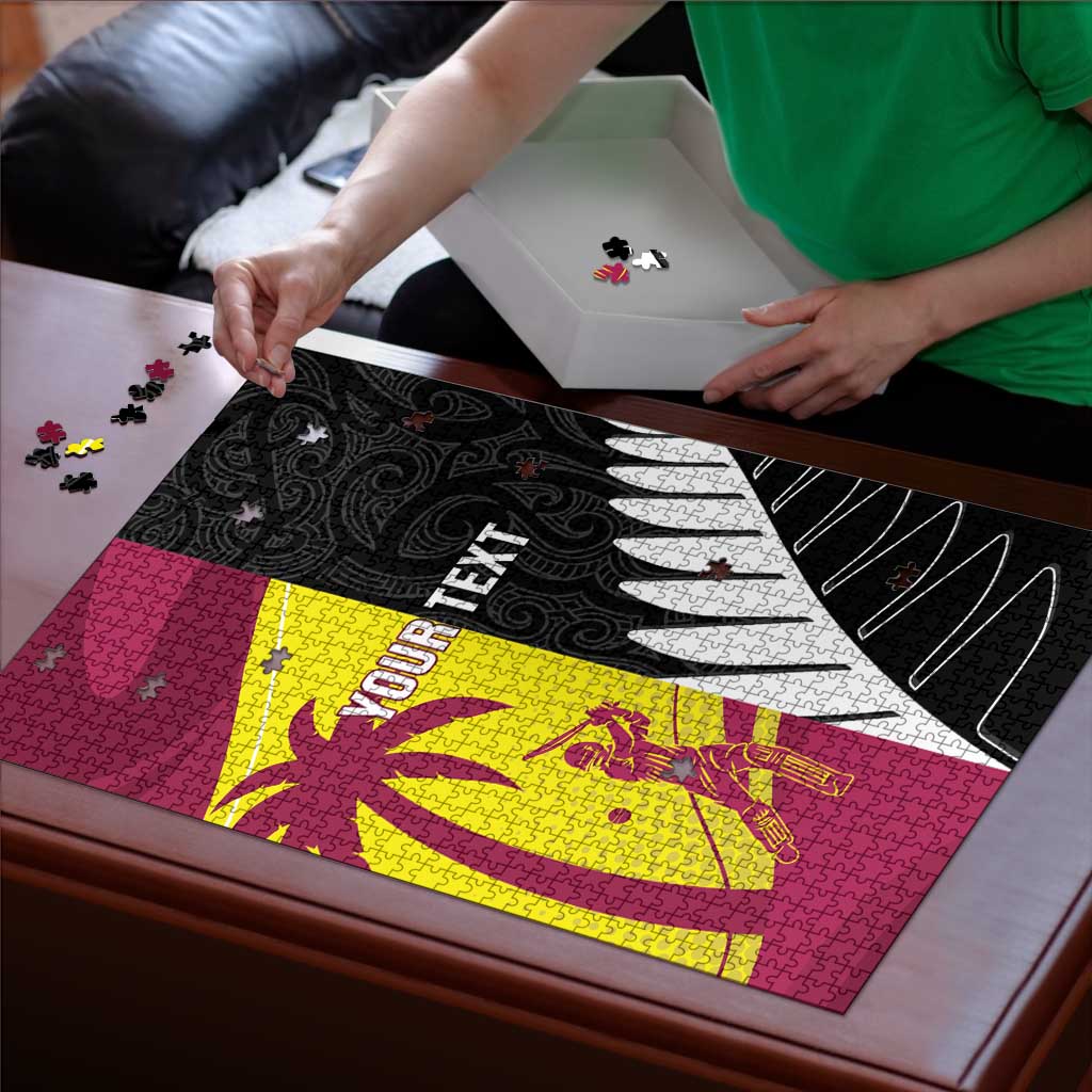 New Zealand and West Indies Cricket Custom Puzzle Black Cap Windies Together - Polynesian Pride