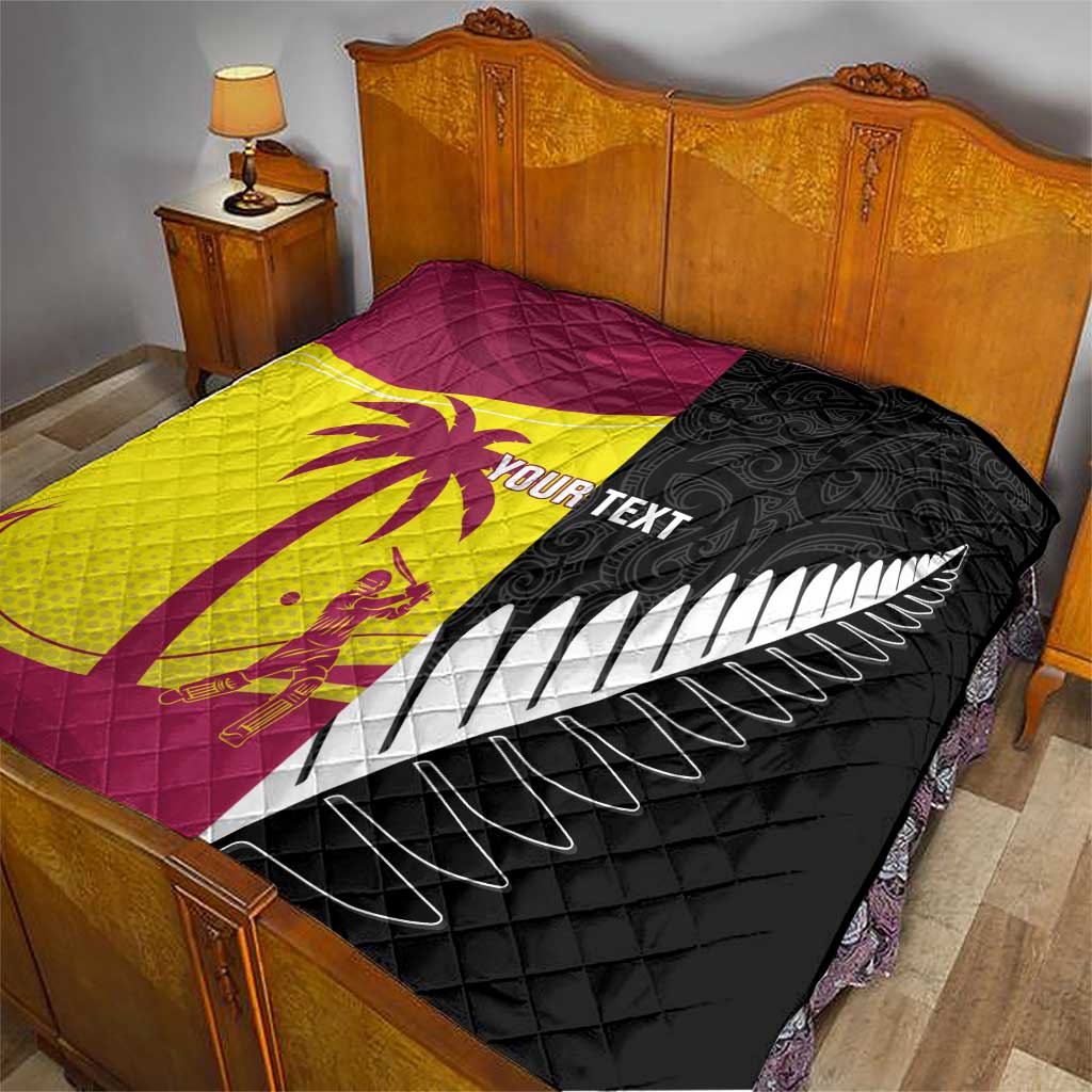 New Zealand and West Indies Cricket Custom Quilt Black Cap Windies Together - Polynesian Pride