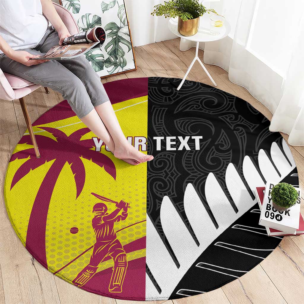New Zealand and West Indies Cricket Custom Round Carpet Black Cap Windies Together - Polynesian Pride