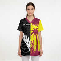 New Zealand and West Indies Cricket Custom Scrub Top Black Cap Windies Together - Polynesian Pride
