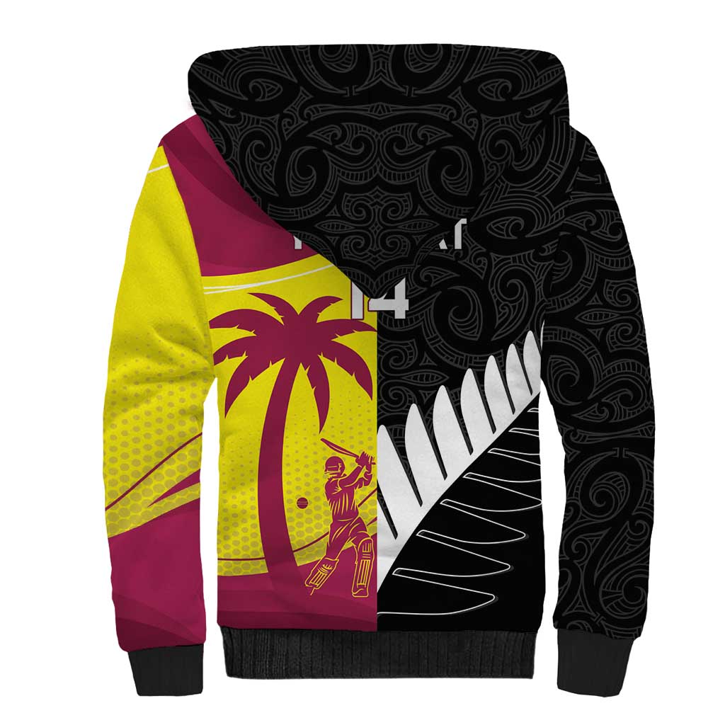 New Zealand and West Indies Cricket Custom Sherpa Hoodie Black Cap Windies Together - Polynesian Pride