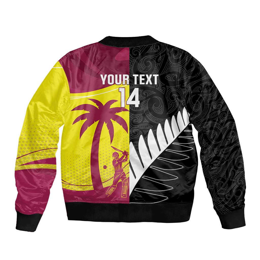 New Zealand and West Indies Cricket Custom Sleeve Zip Bomber Jacket Black Cap Windies Together - Polynesian Pride