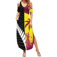 New Zealand and West Indies Cricket Custom Summer Maxi Dress Black Cap Windies Together - Polynesian Pride