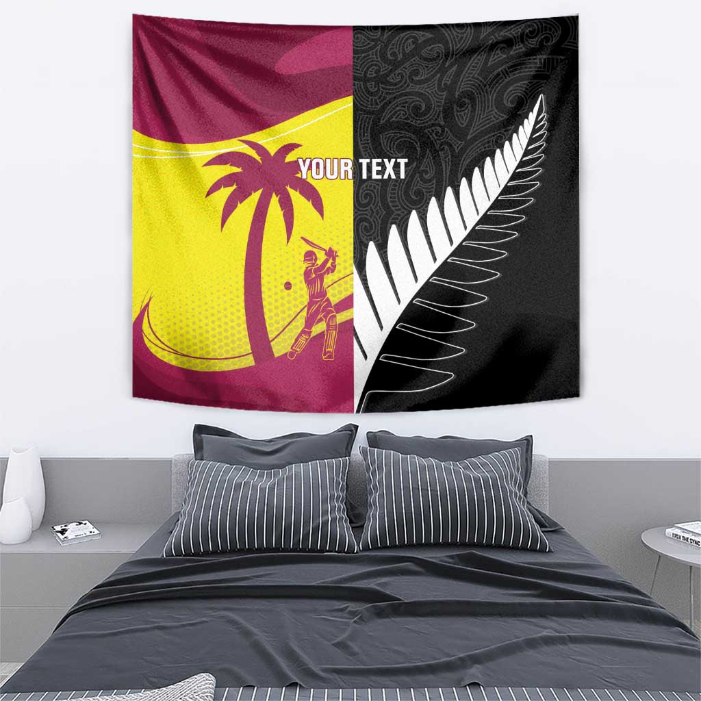 New Zealand and West Indies Cricket Custom Tapestry Black Cap Windies Together - Polynesian Pride