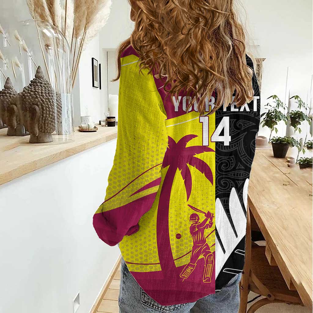 New Zealand and West Indies Cricket Custom Women Casual Shirt Black Cap Windies Together - Polynesian Pride