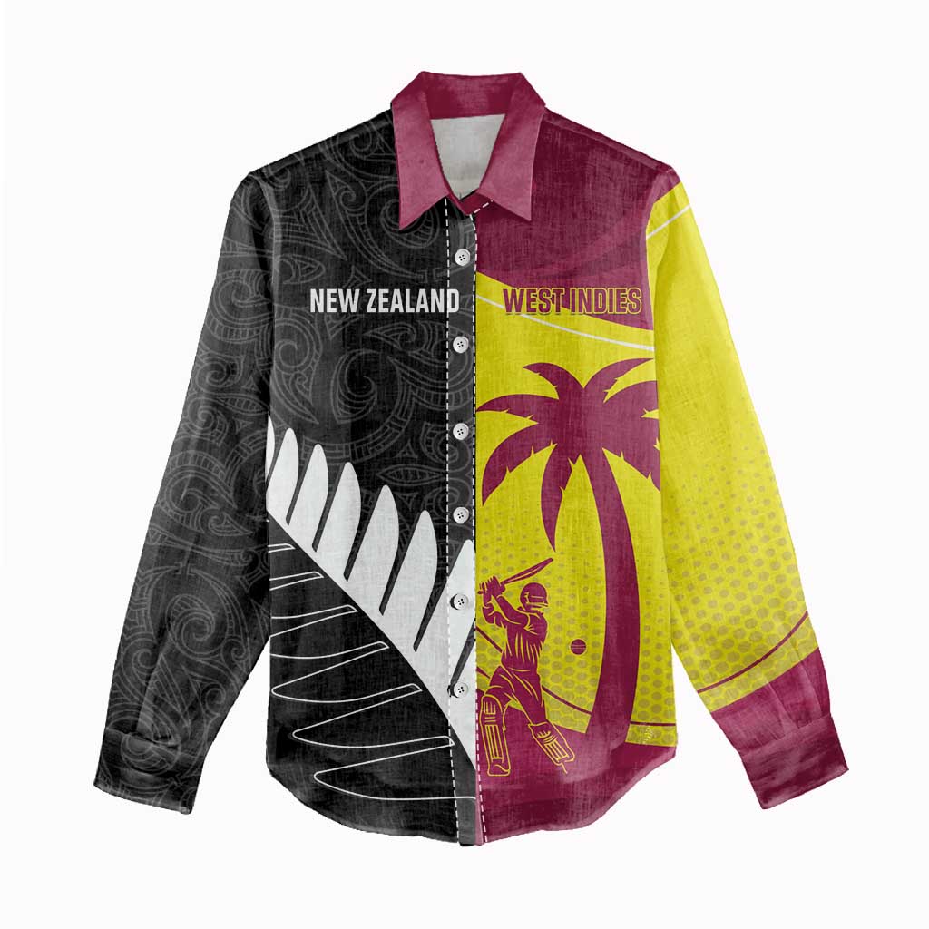 New Zealand and West Indies Cricket Custom Women Casual Shirt Black Cap Windies Together - Polynesian Pride