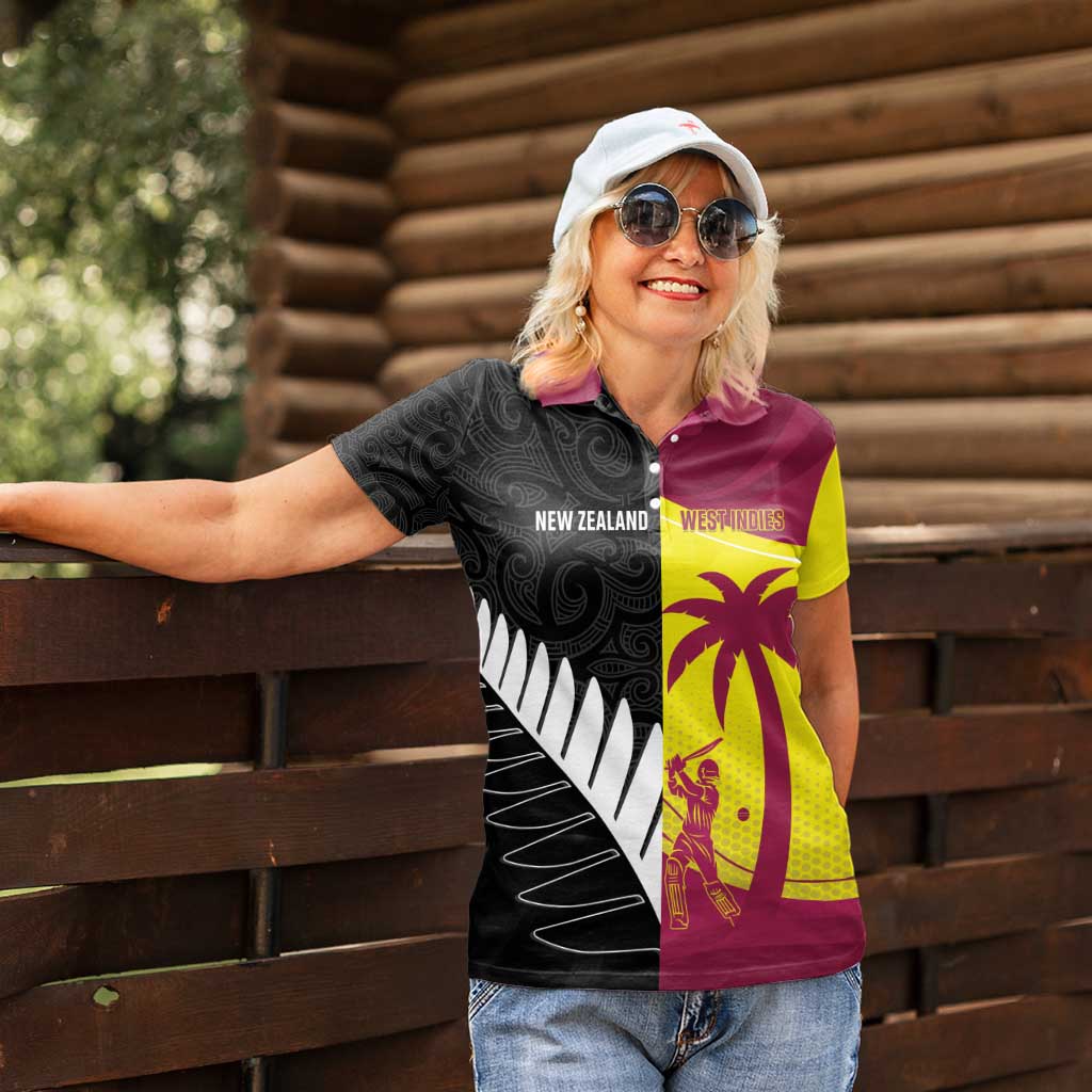 New Zealand and West Indies Cricket Custom Women Polo Shirt Black Cap Windies Together - Polynesian Pride