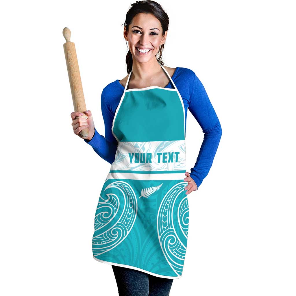 New Zealand Silver Fern Cricket Custom Apron Black Cap Teal Maori Pattern - Polynesian Pride