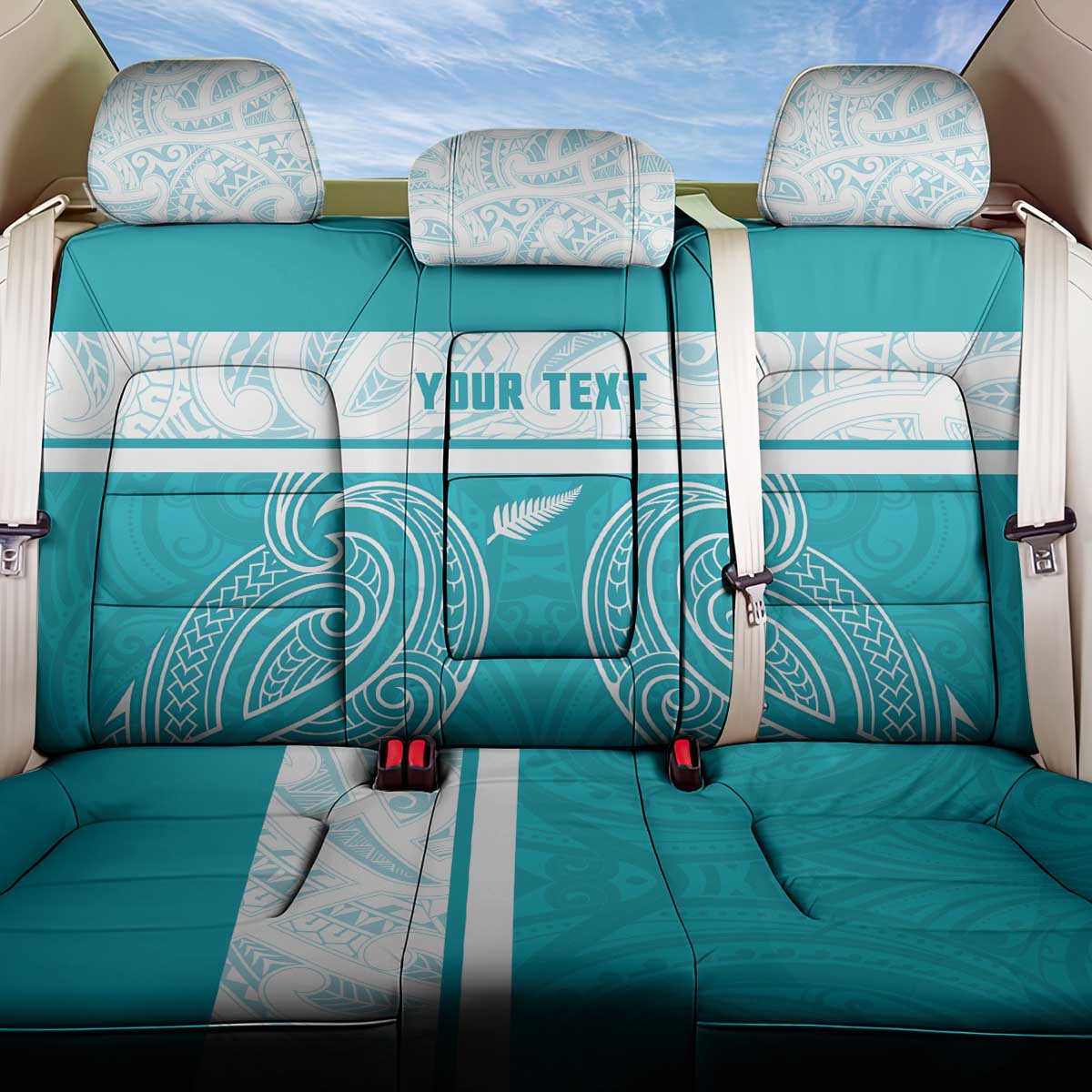 New Zealand Silver Fern Cricket Custom Back Car Seat Cover Black Cap Teal Maori Pattern - Polynesian Pride