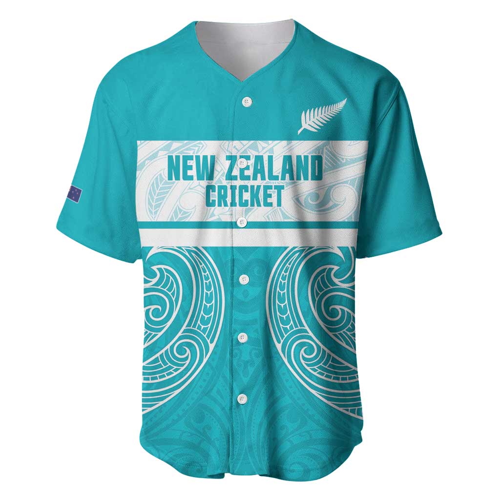 New Zealand Silver Fern Cricket Custom Baseball Jersey Black Cap Teal Maori Pattern - Polynesian Pride