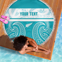 New Zealand Silver Fern Cricket Custom Beach Blanket Black Cap Teal Maori Pattern - Polynesian Pride