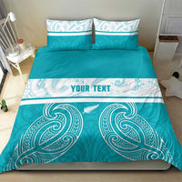 New Zealand Silver Fern Cricket Custom Bedding Set Black Cap Teal Maori Pattern - Polynesian Pride