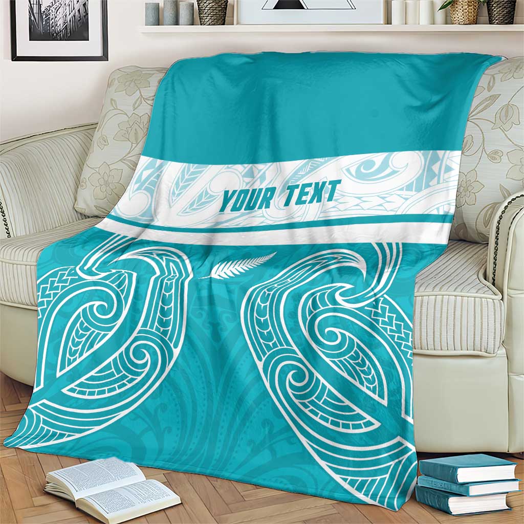 New Zealand Silver Fern Cricket Custom Blanket Black Cap Teal Maori Pattern - Polynesian Pride