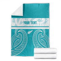 New Zealand Silver Fern Cricket Custom Blanket Black Cap Teal Maori Pattern - Polynesian Pride