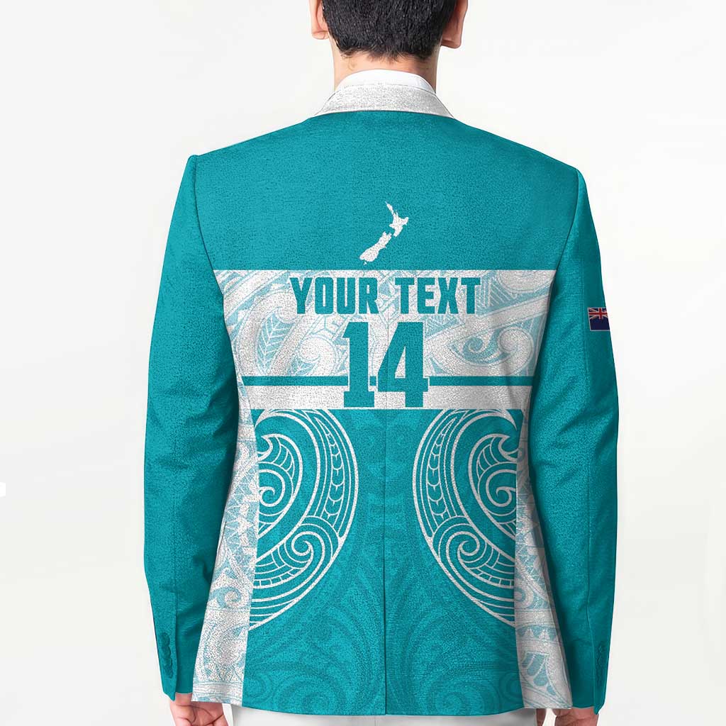 New Zealand Silver Fern Cricket Custom Blazer Black Cap Teal Maori Pattern - Polynesian Pride