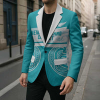 New Zealand Silver Fern Cricket Custom Blazer Black Cap Teal Maori Pattern - Polynesian Pride