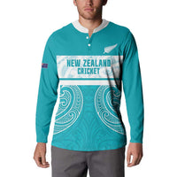 New Zealand Silver Fern Cricket Custom Button Sweatshirt Black Cap Teal Maori Pattern - Polynesian Pride