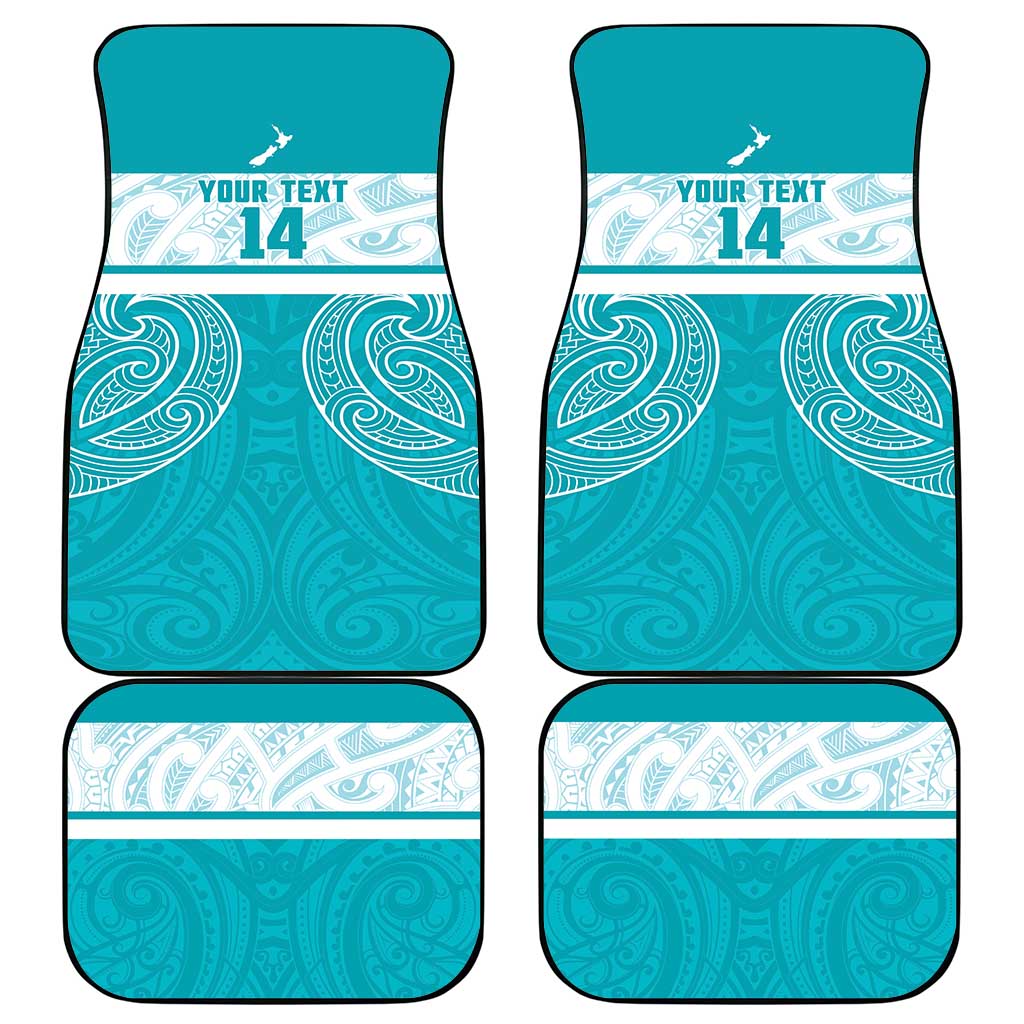 New Zealand Silver Fern Cricket Custom Car Mats Black Cap Teal Maori Pattern - Polynesian Pride