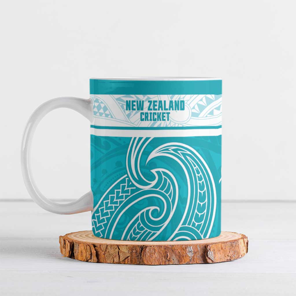New Zealand Silver Fern Cricket Custom Ceramic Mug Black Cap Teal Maori Pattern - Polynesian Pride