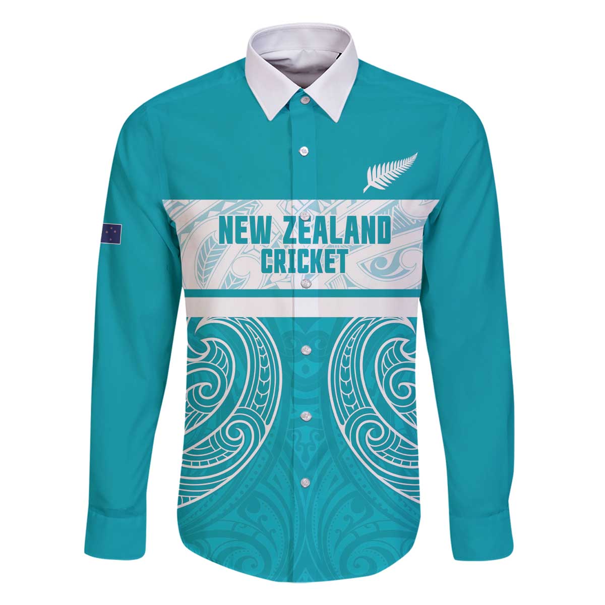 New Zealand Silver Fern Cricket Custom Family Matching Off The Shoulder Long Sleeve Dress and Hawaiian Shirt Black Cap Teal Maori Pattern - Polynesian Pride