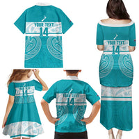 New Zealand Silver Fern Cricket Custom Family Matching Puletasi and Hawaiian Shirt Black Cap Teal Maori Pattern - Polynesian Pride