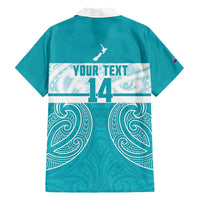 New Zealand Silver Fern Cricket Custom Family Matching Short Sleeve Bodycon Dress and Hawaiian Shirt Black Cap Teal Maori Pattern - Polynesian Pride