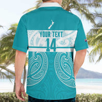 New Zealand Silver Fern Cricket Custom Hawaiian Shirt Black Cap Teal Maori Pattern - Polynesian Pride